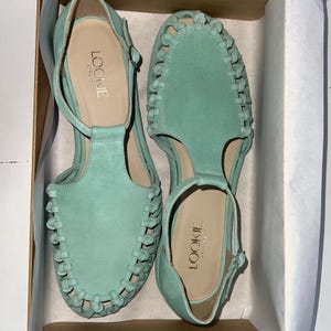 Mint Suede Fisherman Sandals, Gladiator Buckle Closed Toe Sandals, Light Green Suede Women Summer Sandals, Flat Heel Shoes with T-Strap