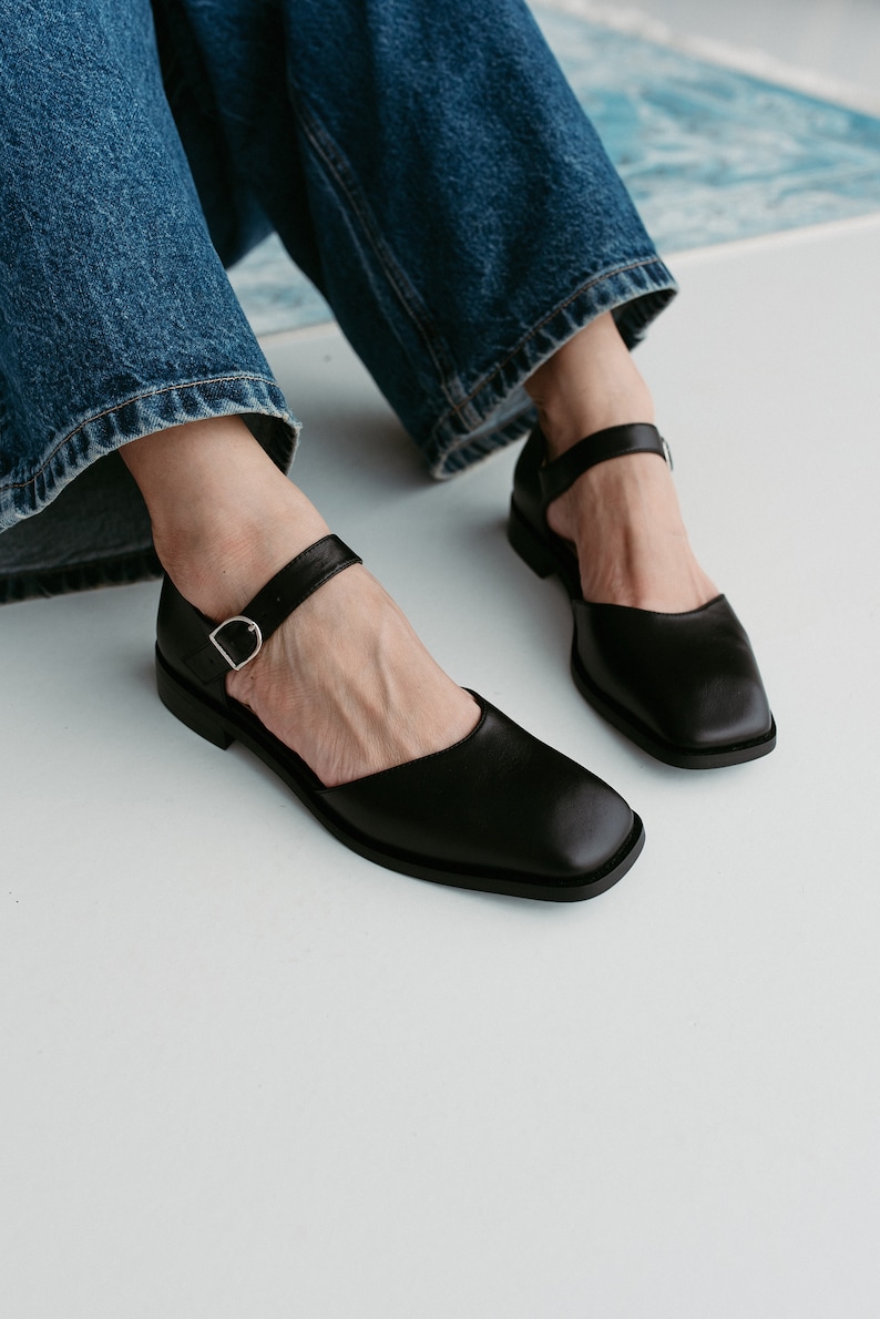 Black Mary Janes With Square Toe in Genuine Leather Women Etsy