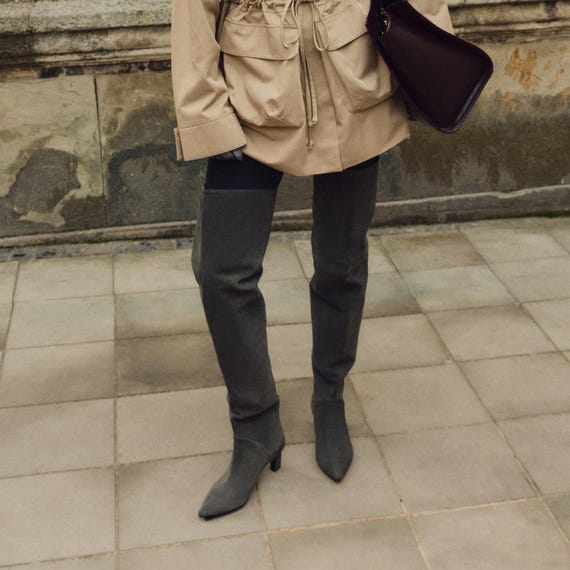 Stivali Alti Donna Tacco Stiletto | In Camoscio Sintetico Con Cerniera - Nero/Marrone - Foto 5