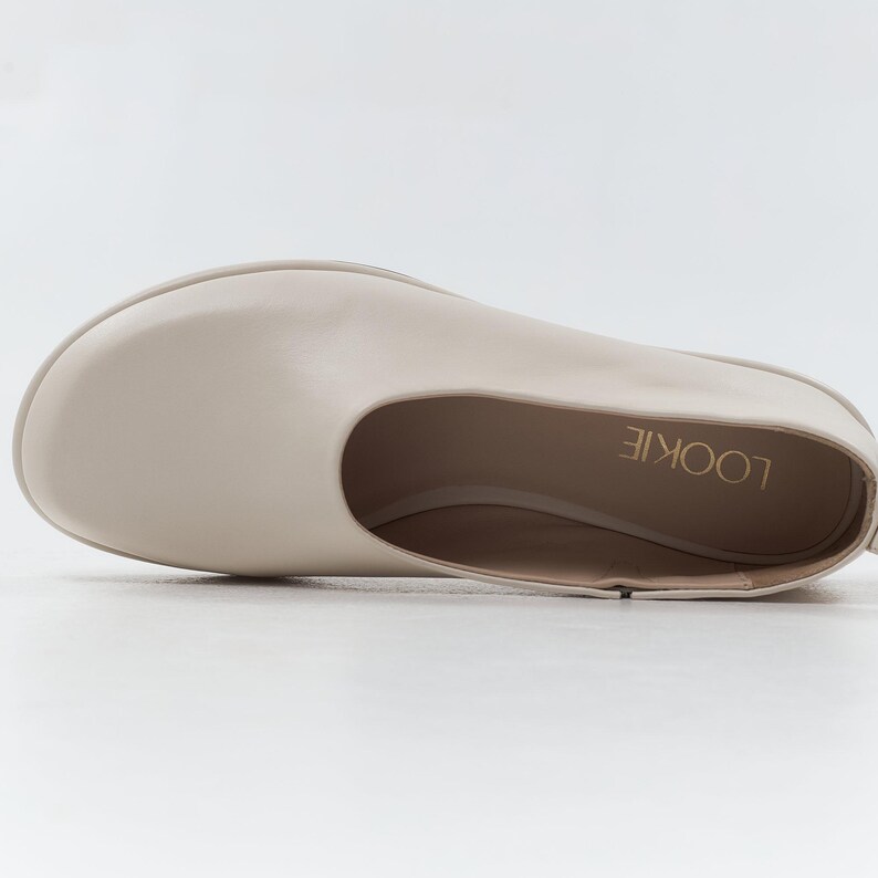 Off White Flat Loafers from Natural Leather, Round Toe Flat Shoes, Anatomical Wide Fit Shoes, Minimalist Slip On Milky White Flats