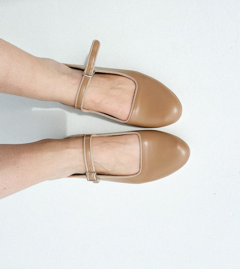 Tstrap Beige Mary Jane Shoes Woman Ballet Flats Almond Toe Etsy