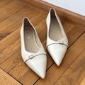 Milky Flats Women Pointed Closed Toe Shoes with Decorative Strap Off-White Flat Shoes Buckle Ballet Flats Low Heel Ballerina Flats Casual