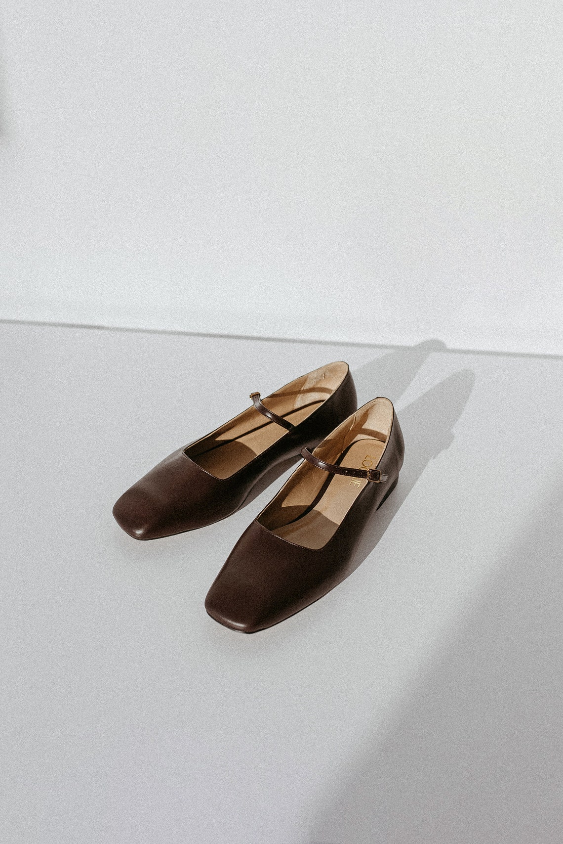 Brown Leather Mary Janes Genuine Leather Flats With Square - Etsy