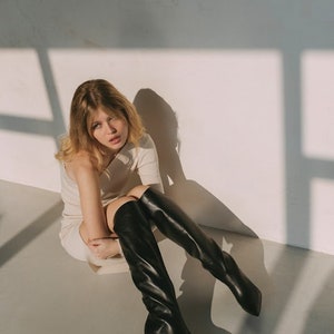Black Knee High Boots With Kitten Heel, Women Over the Knee Boots With ...