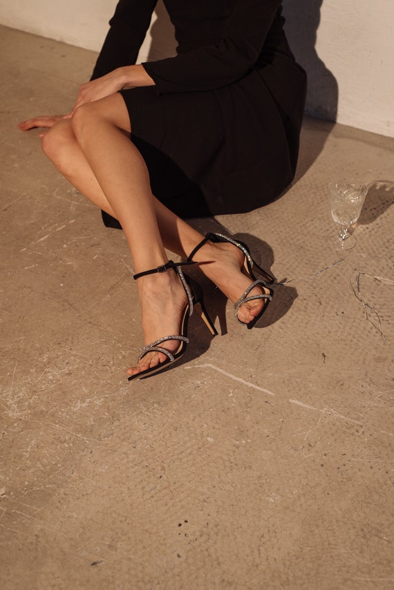 Women Rhinestone Decor Chunky Heeled Sandals, Glamorous Summer Ankle Strap  Sandals | SHEIN USA