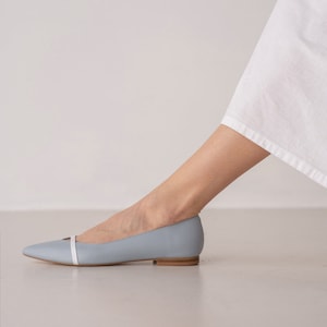 Light Blue Flats with Pointy Toe and Decorative Strap, Wedding Flat Shoes, Closed Toe Flats from Soft Leather, Something Blue Flat Heels image 5