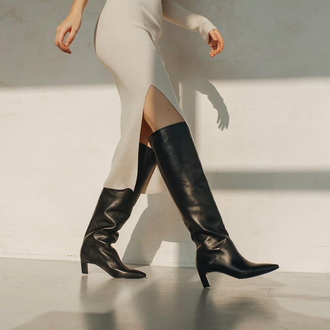 Black Knee High Boots With Kitten Heel, Women Over the Knee Boots