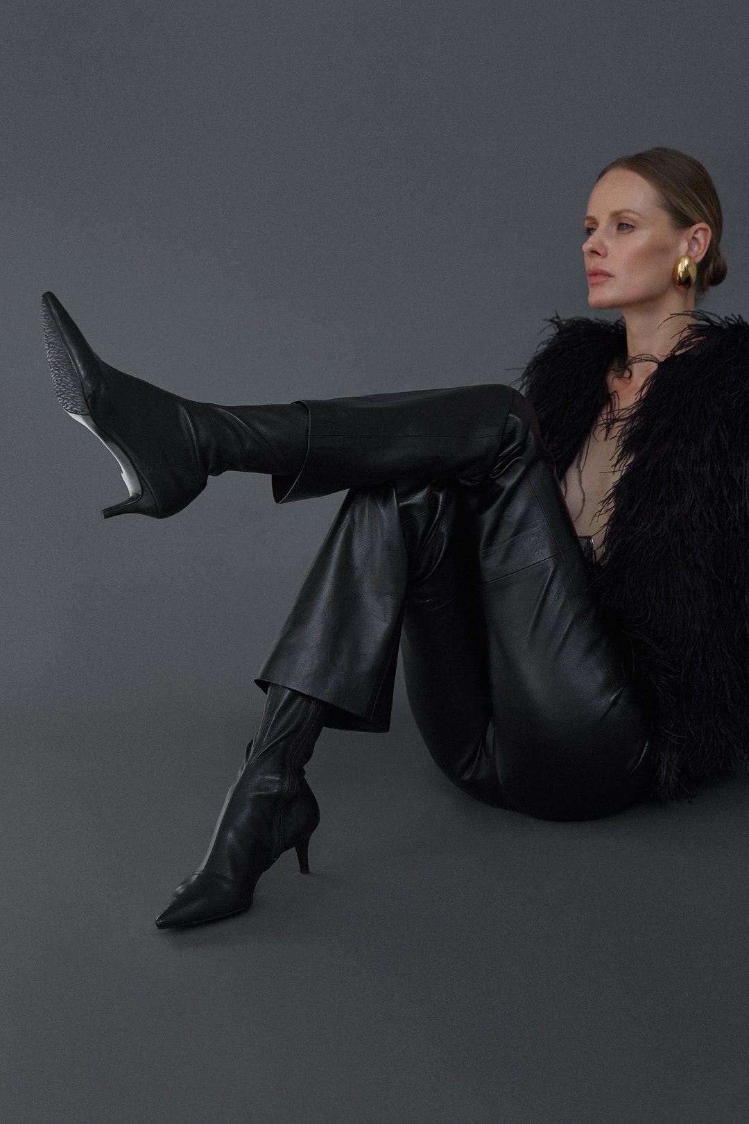 Black Ankle Boots With Kitten Heel, Women Ankle Booties With Pointy Toe