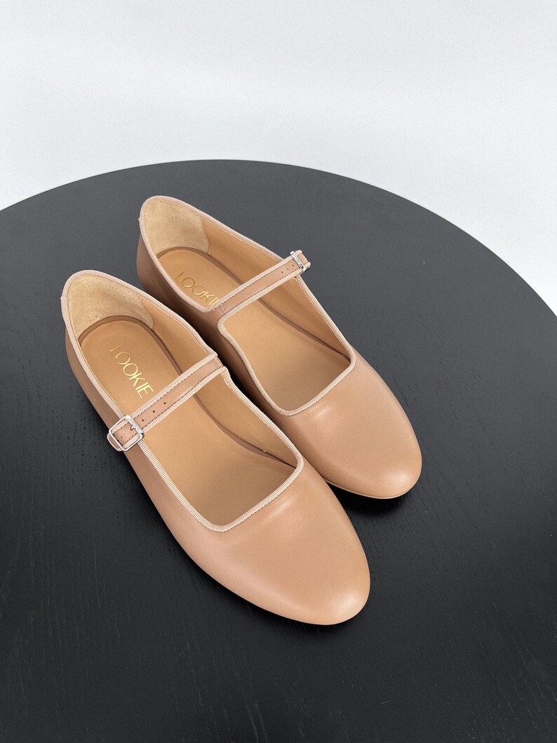 Tstrap Beige Mary Jane Shoes Woman Ballet Flats Almond Toe Etsy