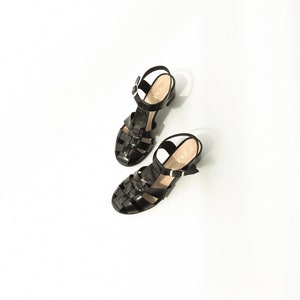 Black Fisherman Sandals, Leather Gladiator Buckle Closed Toe Sandals, Women Summer Sandals, Mid Heel Shoes with Open Back and T-Strap image 8