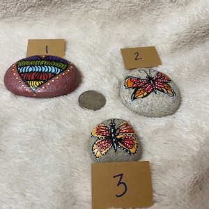 Butterfly, Heart, and Flower Painted Rocks--Spring Garden Decor--Beautiful Unique Painted Rocks--Mandala Painted Stones--Garden Accents