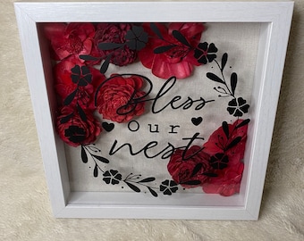 Bless this Nest Harvest Floral Shadowbox Display 9x9, Shadowbox Floral Garden