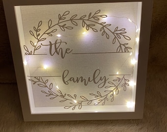 Personalized Family Name Lighted Shadow Box 9x9,-Illuminated Decorative Add-Your-Own-Text Shadow Box