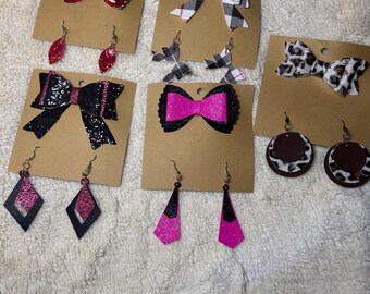 3D Layered Faux Leather Hair Bow and Earrings Matching Set for Girls or Mommy and Me