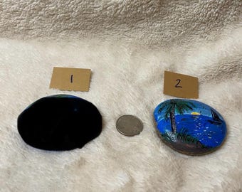 Beach Scene Painted Rock--Summer Painted Rocks--Garden Rock Decor--Unique Painted Rocks--Beach, Palm Trees and Sailboat Scene--Vacation Rock