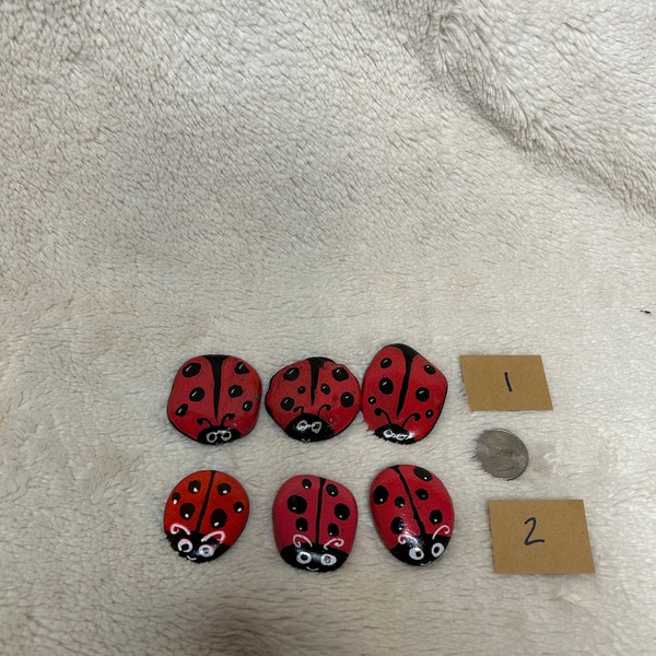 Ladybug Hand Painted Rocks Set of Three