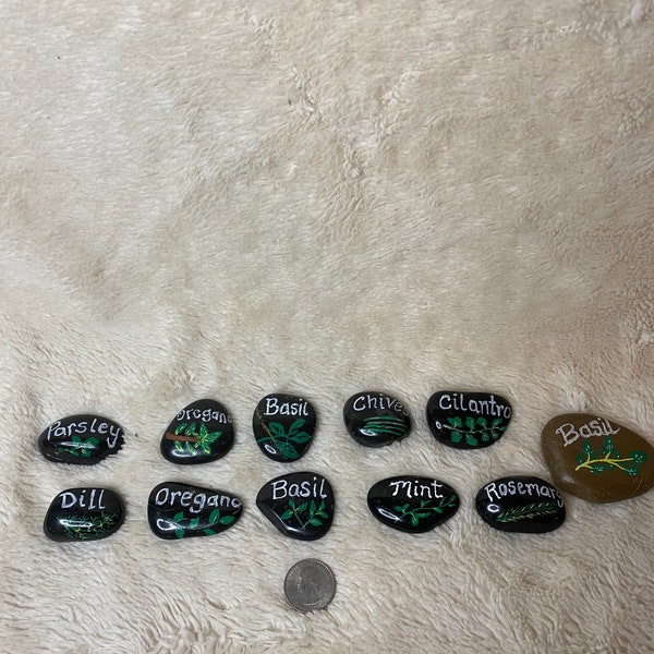 Herb Painted Rocks Plant Marker--Garden Painted Rocks--Garden Decor--Plant Name Rocks--Parsley, Sage, Rosemary and Thyme