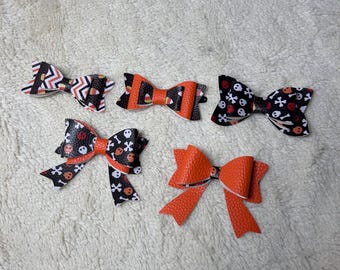 3D Halloween Layered Faux Leather Hair Bow Girl Hair Accessory Fancy Bow Barrette