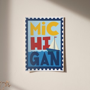 Cartel de sello de Michigan, arte de pared de descarga digital, impresiones digitales, descarga de impresiones de arte, arte de Michigan, decoración de pared de Michigan, arte imprimible