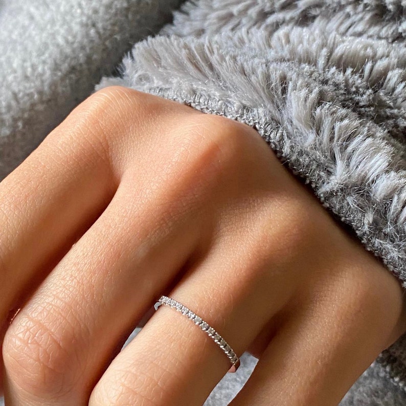 14k Gold Tiny White Diamond Ring /Handmade White Diamond Ring /Diamond Stackable Ring /Unique Diamond Minimalist Ring / Diamond Wedding Band image 9