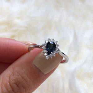 Sapphire Ring / Pear Cut Sapphire Ring / Sapphire Engagement Ring / Art Deco Ring / Handmade Ring / Sapphire Jewelry