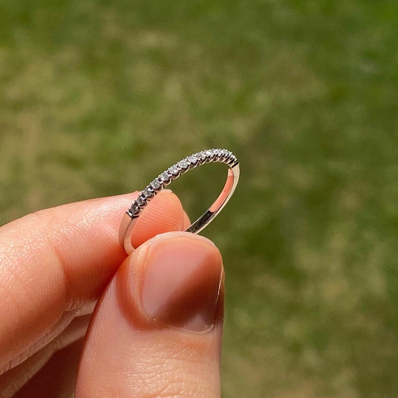 14k Gold Tiny White Diamond Ring /Handmade White Diamond Ring /Diamond Stackable Ring /Unique Diamond Minimalist Ring / Diamond Wedding Band image 8