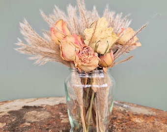 Natural Dried Roses & Pampas Grass Bouquet