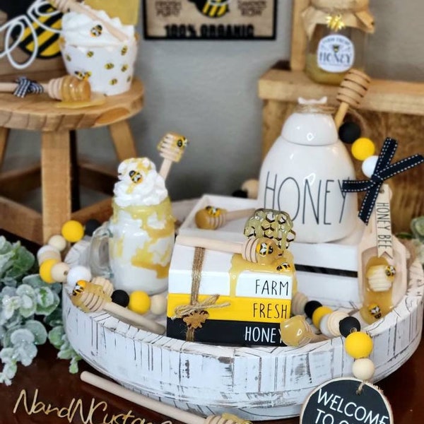 Honey bee tiered tray decor, faux honey, bee decor, summer tiered tray, honey decor for tiered tray or rae dunn display, honey dipper