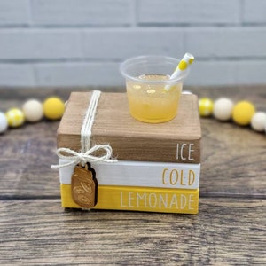 Lemonade mini book stack, summer coffee bar, lemon decor, farmhouse tiered tray decor, mini book stack for tiered tray or rae dunn display