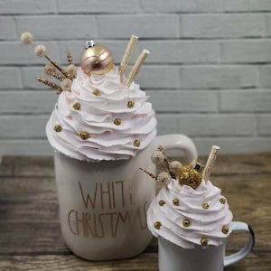 Pink and gold christmas Faux Whip Mug Topper, Christmas mug topper, Christmas tiered tray decor rae dunn mug topper | marshmallow mug topper