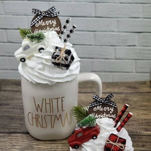 Farmhouse Faux Whip Mug Topper, Christmas mug topper, Christmas tiered tray decor, rae dunn mug topper | marshmallow faux whip mug topper