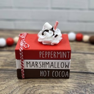 Hot Cocoa mini book stack, hot cocoa bar, Christmas decor, xmas tiered tray decor, mini book stack for tiered tray or rae dunn display