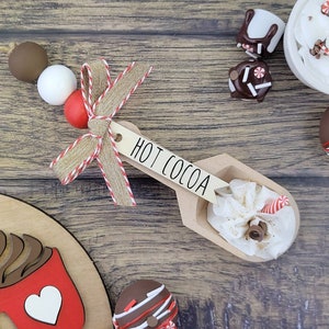 Hot Cocoa Christmas Scoop, Mini wood bead garland, Christmas tiered tray decor, wood beaded garland for tiered tray or Rae Dunn canister