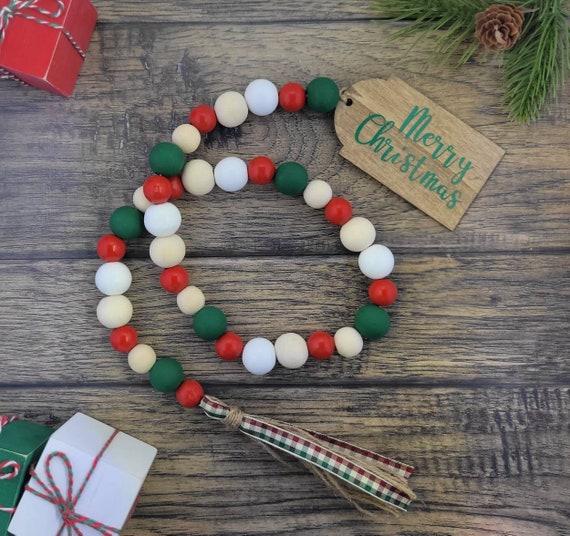 Christmas Wood Beaded Garland, Christmas Coffee Bar, Christmas