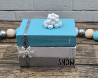 Winter mini book stack, hot cocoa bar, Christmas decor, christmas tiered tray decor, mini book stack for tiered tray or rae dunn display