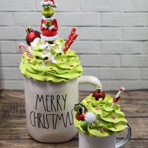 The Grinch Faux Whip Mug Topper, Christmas mug topper, Christmas tiered tray decor, rae dunn mug topper | marshmallow faux whip mug topper