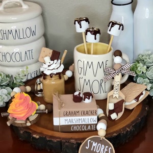 Smores tiered tray decor, smore station, smore bar summer tiered tray, smores decor for tiered tray or rae dunn display, camping tiered tray