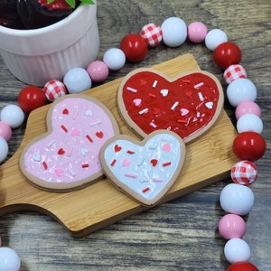 Set of 3 faux valentines day sugar cookies, valentines day decor, valentines fake bake, faux treats for tiered tray or Rae Dunn display