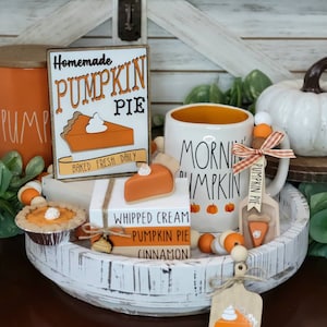 Pumpkin Pie tiered tray decor, fall decor, fall tiered tray, fall book stack for tiered tray or rae dunn display, pumpkin spice, faux pie