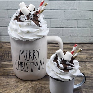 Hot Cocoa Faux Whip Mug Topper, Christmas mug topper, Christmas tiered tray decor, rae dunn mug topper | marshmallow faux whip mug topper