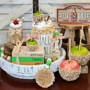 Fall caramel apple tiered tray decor, fall decor, fall tiered tray, fall book stack for tiered tray or rae dunn display, candy apple