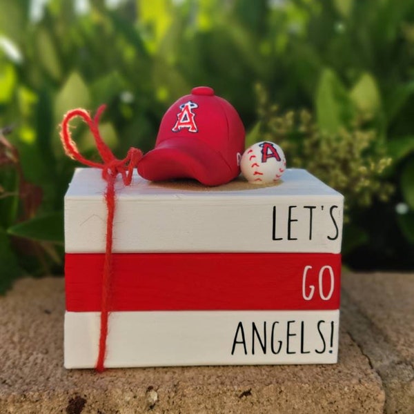 Angels mini book stack, baseball decor, world series, customizable tiered tray decor, mini book stack for tiered tray or rae dunn display