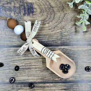 Wood mini coffee scoop for canister, coffee scoop, Coffee Bar, Tiered tray, Farmhouse, wood bead garland for tiered tray or Rae Dunn display