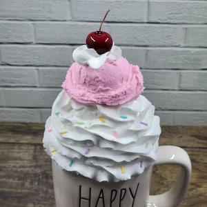 Birthday Faux Whip Mug Topper, Ice cream mug topper, birthday decor, ice cream fake bake, bday tiered tray decor, rae dunn mug topper