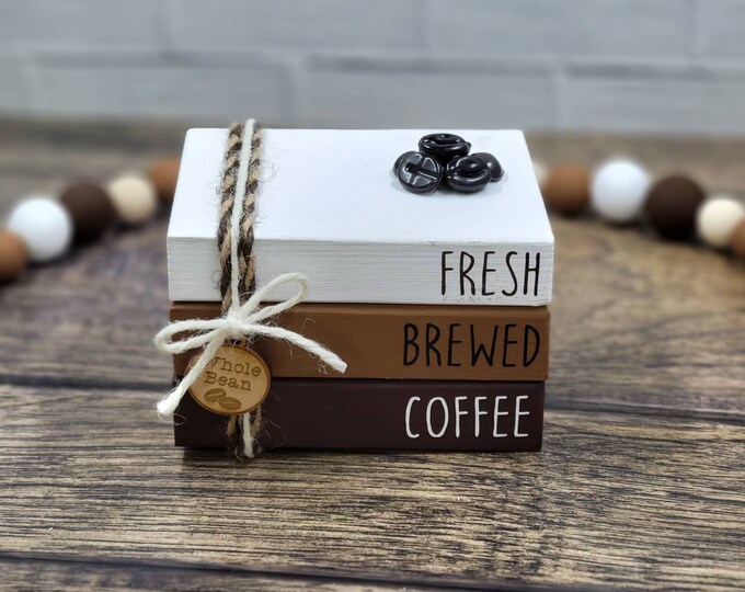 Coffee Mini Book Stack, Coffee Bar, Coffee Decor, Farmhouse Tiered Tray ...