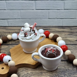 Faux Hot Cocoa, hot cocoa bar, Christmas decor, christmas tiered tray decor, mini fake hot chocolate for tiered tray or rae dunn display