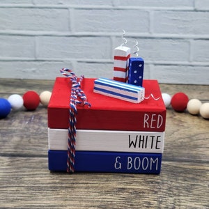 Fourth of July mini book stack, summer coffee bar, patriotic decor, 4th of july tiered tray decor, decor for tiered tray or rae dunn display