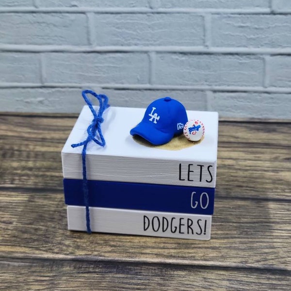 Dodgers mini book stack, baseball decor, world series, customizable tiered tray decor, mini book stack for tiered tray or rae dunn display