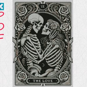Gothic Skelett Liebhaber Tarot Karte Kreuzstich Muster - Dark Occult Stickerei PDF