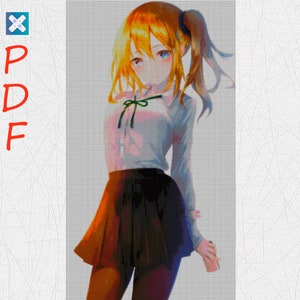Süßes Anime-Stickmuster: Japanisch inspiriertes Kreuzstich-PDF-Design für moderne ästhetische Handwerker
